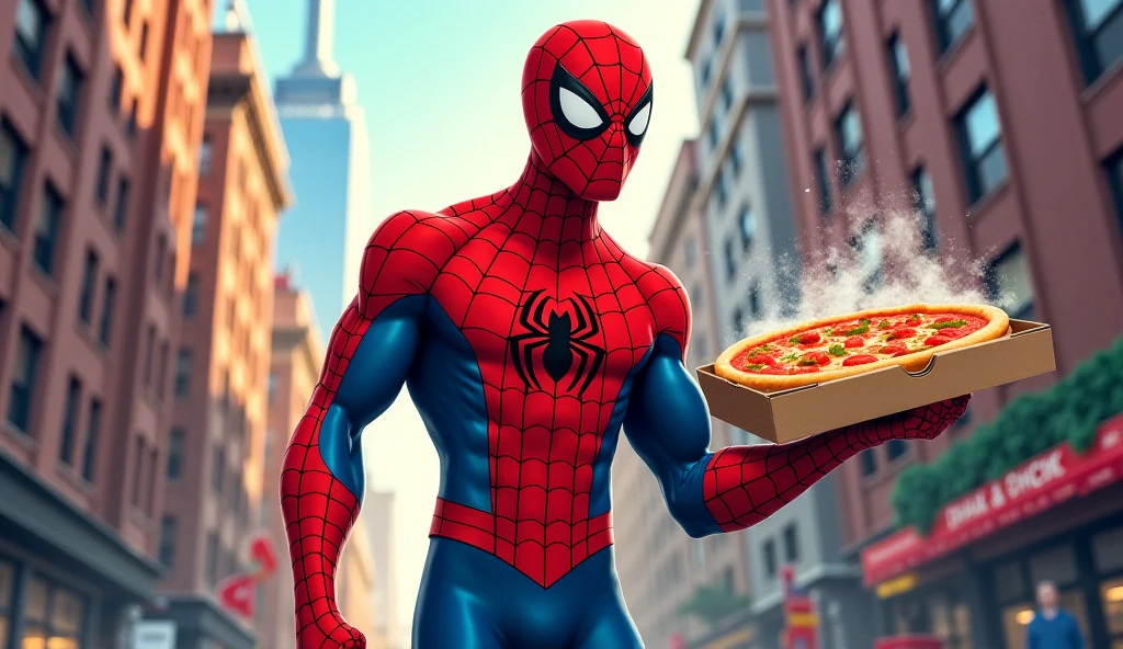 Realistic spider man delivering pizza in Brasilia disney style