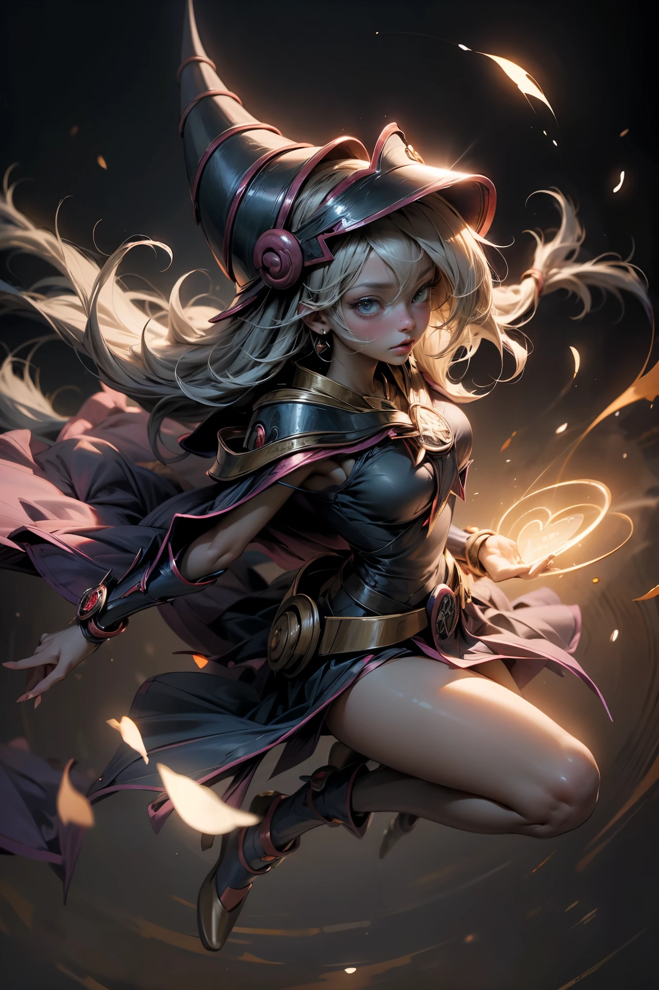 Dark magician girl as a scary legendary demon in the burning hell realm with an army of demons