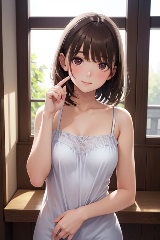 Bigger breasts and more cleavage、See-through、Cute face、Wearing a light green polka dot camisole and underwear、My ass is wet with milk(((11-year-old girl)))(((Ahegao、)))(((Close up of the back of the butt)))、Super Short Bob Hair、透明感のあると紺色の水玉模様のWearing a camisole、［Face and chest covered in milk、］Ahegao、your breasts will grow、The cleavage also widens、Blushing(Skin Gloss 6.0)Realistically.(13-year-old girl)((Close-up shot looking up from under the floor、))(All fours pose、)Wearing a camisole、Wear lace panties、Background Young children&#39;room、Be a little sexy