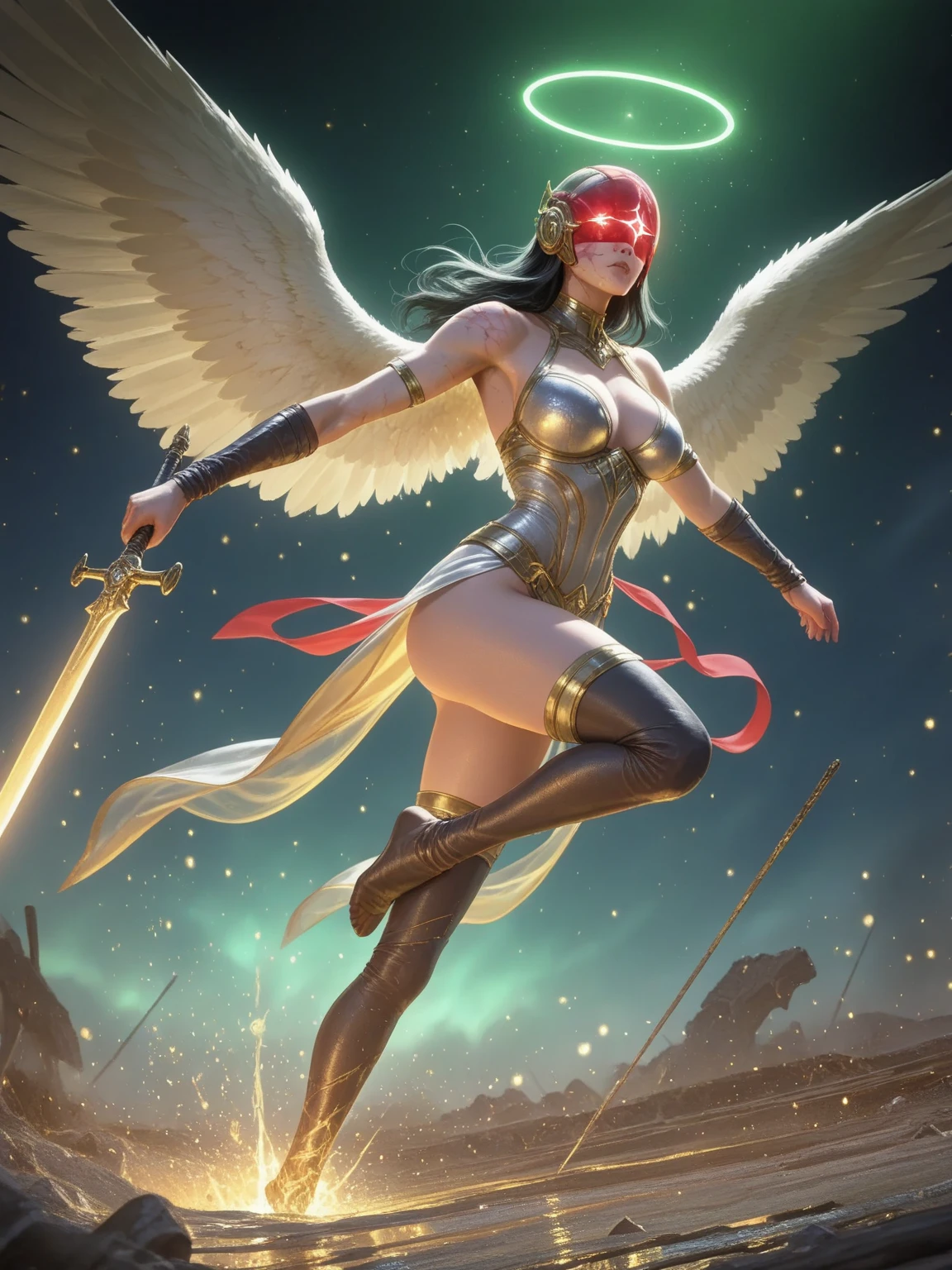 Very beautiful hijab woman angel wear gamis flies with wings and holding execution sword, Angel Halo, nude, full spectator of gladiator arena, nude, nude, nude, sweaty chest, wet chest, small chest, small tits, sensitive tits, pointed and sharp nipple, shy,