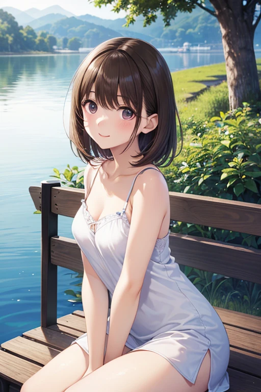 How to sit a girl，Depth of written boundary, delicate eyes, full hand, 余分な手feetなし，small breasts，I can see your underwear，reference５Book，arm２Book，feet２Book，distinct nose bridge，fine skin、Smooth、perfect beauty、small breasts、thin，Natural style，brown hair、Book当に美しい，white underwear、beautiful profile，perfect style，Ahegao，((All nude))，((naked))，shortcut，warm spring sunlight，