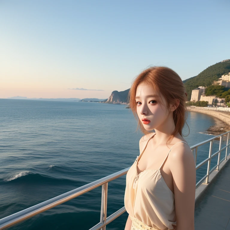 1girl,pink hair, white ,sea beach background