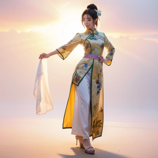 one-girl, ancient Chinese costume, Full body, rays of sunshine , Clear face, clean white background, masterpiece, super detailed, Epic Creation , Ultra HD, high quality, Very Detailed, Official fine art, 8k wallpaper, super detailed, 32k