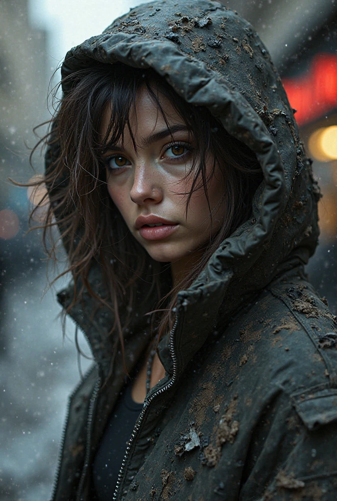 A ???? girl with teared nike puffer jacket with hood 