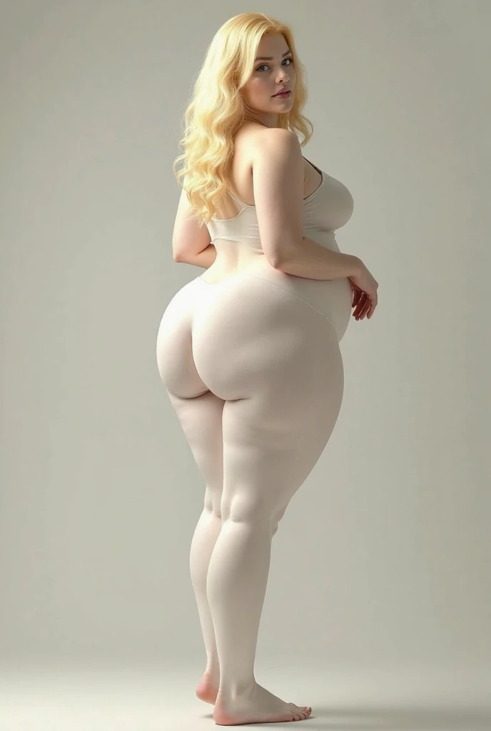 Blonde woman with long wavy hair, full body, big legs and big and big brea