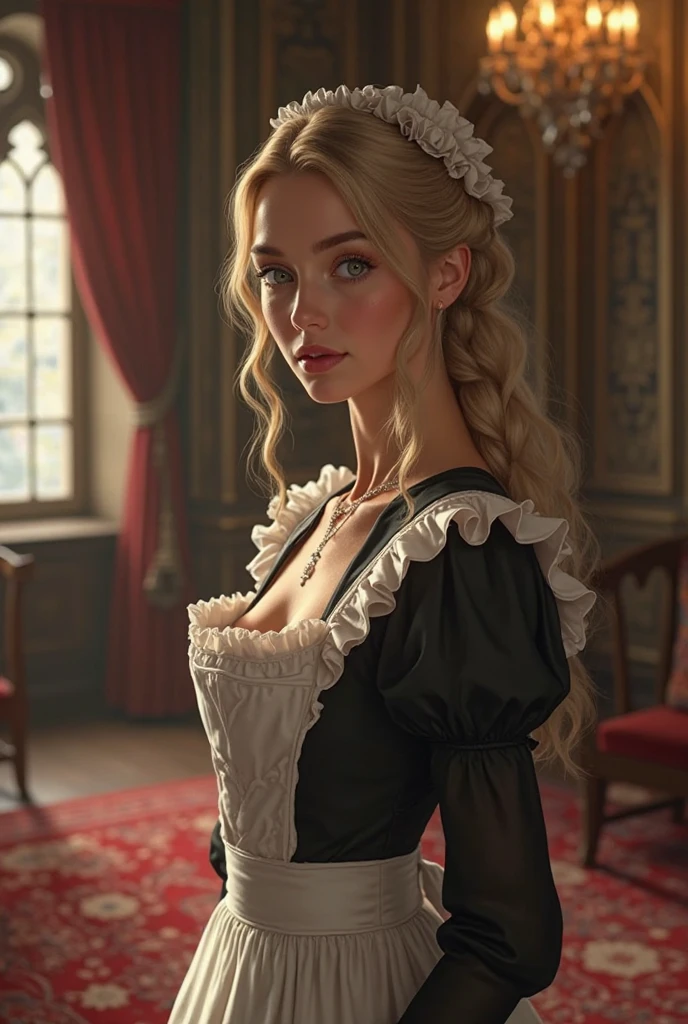 cute blond german maid full body photography, photorealistic modern, in the style of , Artstation Deviant art Pinterest Cgsociety Behance Pixiv, sunlight, ((victorian maid outfit)), very huge boobs, cleavage, thick tighs, kitchen background, young face, smooth and pale skin, (marylin monroe haircut), blue eyes, intricate scenery HDR post-processing 4k cinematic fine details very detailed trending on artstation