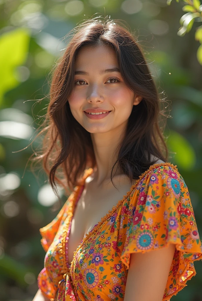 top-quality, masterpiece, hight resolution, Original, highly detailed wallpaper, Viewer's Perspective, Solo, portlate, (Perfect litthing), 70yo, Mature Woman Body Set, Exposing breasts, showing teeth, Staring at this, Floral background, undergarment, (Mature), Natural wrinkles, ultra-realistic, Natural skin, Natural hair color, {{milf}},