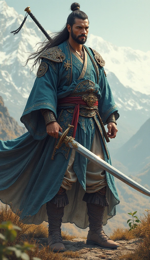 ((unique character design+realistic rendering+highly detailed)),(medium shot),(1male),((nature+forest)|(mountain+valley)),((fighter+warrior)|(swordsman+samurai)),((armor+cape)|(robe+katana)),((dramatic+heroic)|(epic+battle)),((8K wallpaper+desktop background)|(digital art+illustration)),unparalleled.