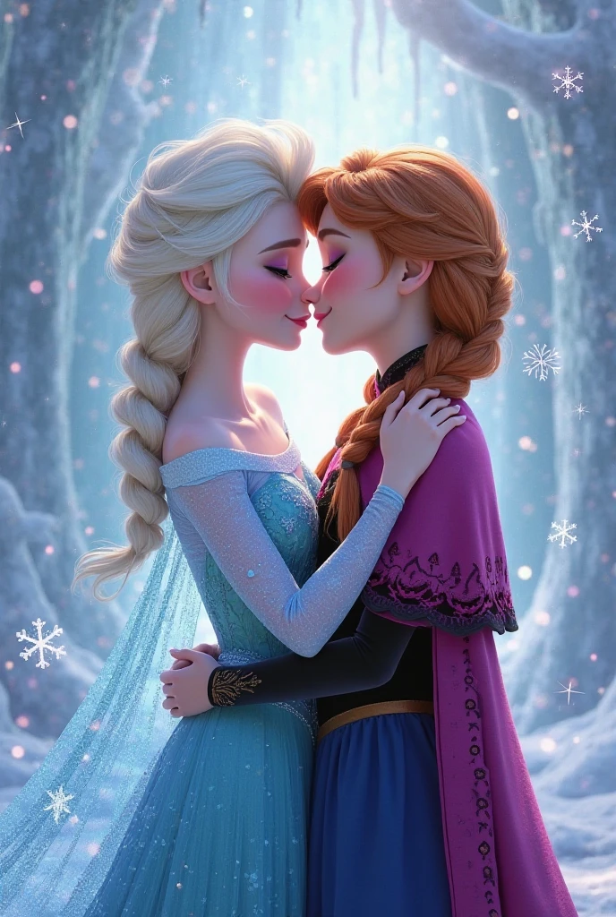 Elsa from Frozen hugging her sister Anna on transparent background