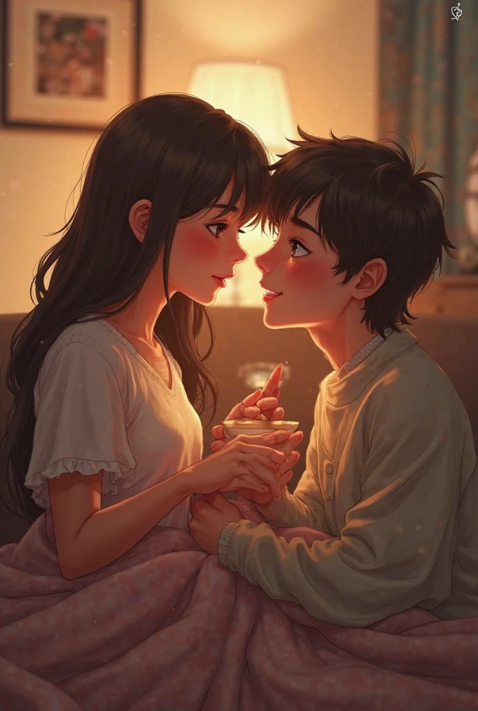Girl drinking milk from her boyfriend