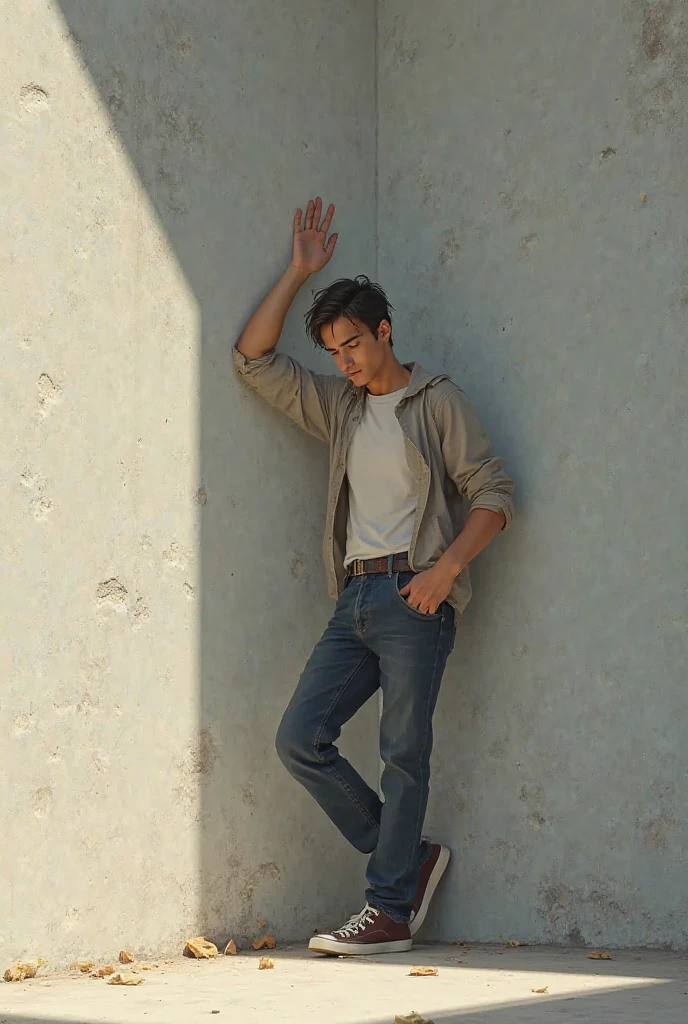arafed man in a gray hoodie and jeans standing with his arms crossed, man standing in defensive pose, Casual pose, distant full body view, full body sarcastic pose, full body profile pose, confident action pose, distant full body shot, With your back to the camera, cinematic full body shot, The man stood, model standing pose, full body portrait posing, standing athletic pose