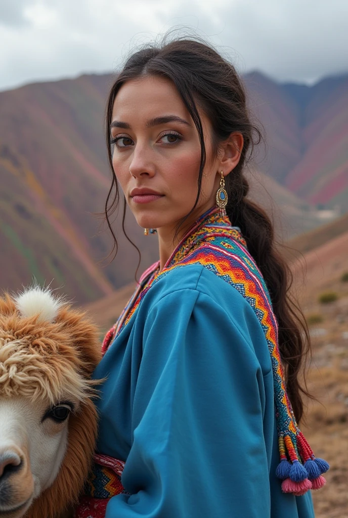 (RAW Photo), DSLR,F/1.8, a 20 year old woman moroccan , black hair , wearing arab clothes in moroccan mountains , thick woman curvy, (real skin:1.1), ((tan skin)), (detailed skin), stunning, professional photography taken on Canon EOS 5DS, Nikon Z 50mm f/1.2 S Lens, (shutter speed 1/50), Low ISO, analog, depth of field, (moroccan garden background) , riding a donkey in moroccan mountain