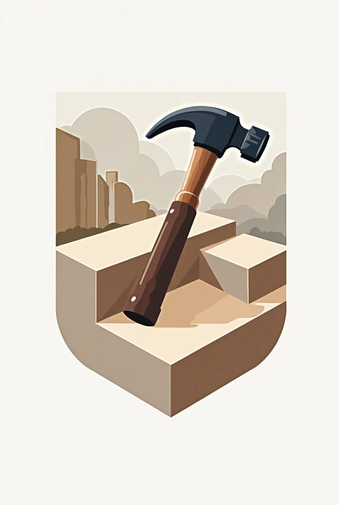 A fictional hardware store logo and a hammer