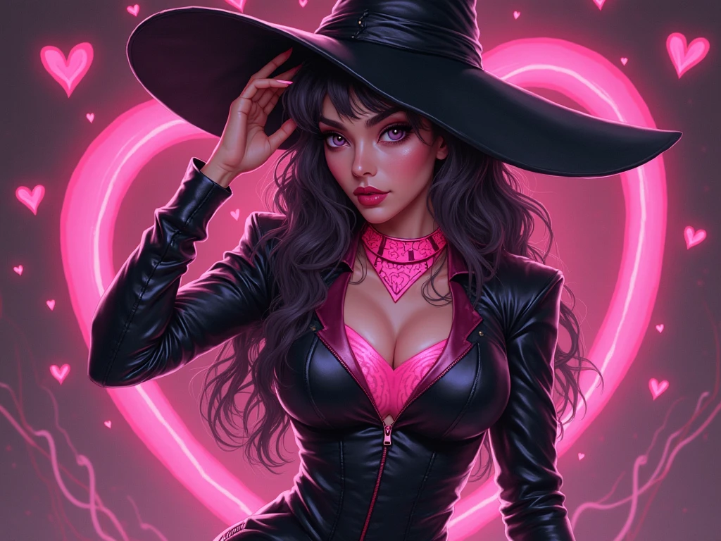 one girl, solo, slender body, fit body, (bust:1.3), (sharp teeth:1.3), (black eyes:1.5), black hair, (short hair:1.2), masterpiece, highly detailed, look at viewer, (look from below, below view:1.3), (leather dress, choker:1.4), (long exposure starry sky with many circular orbits, many stars twinkling in a beautiful bright winter night sky, forest, fractal art, bright colors, colors mashing, complimentary colors, neon, compassionate:1.3), expressing joy, (dark sky background:1.1), (bare shoulders:1.4), (small breast size, small breasts, tiny breasts, flat chest, male chest:1.5), (limited palette:1.7), (legs in leather stockings:1.2)