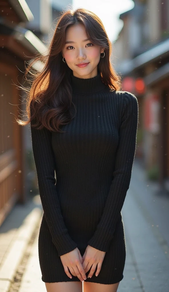 A photorealistic portrait of a cute and elegant Japanese girl standing ...