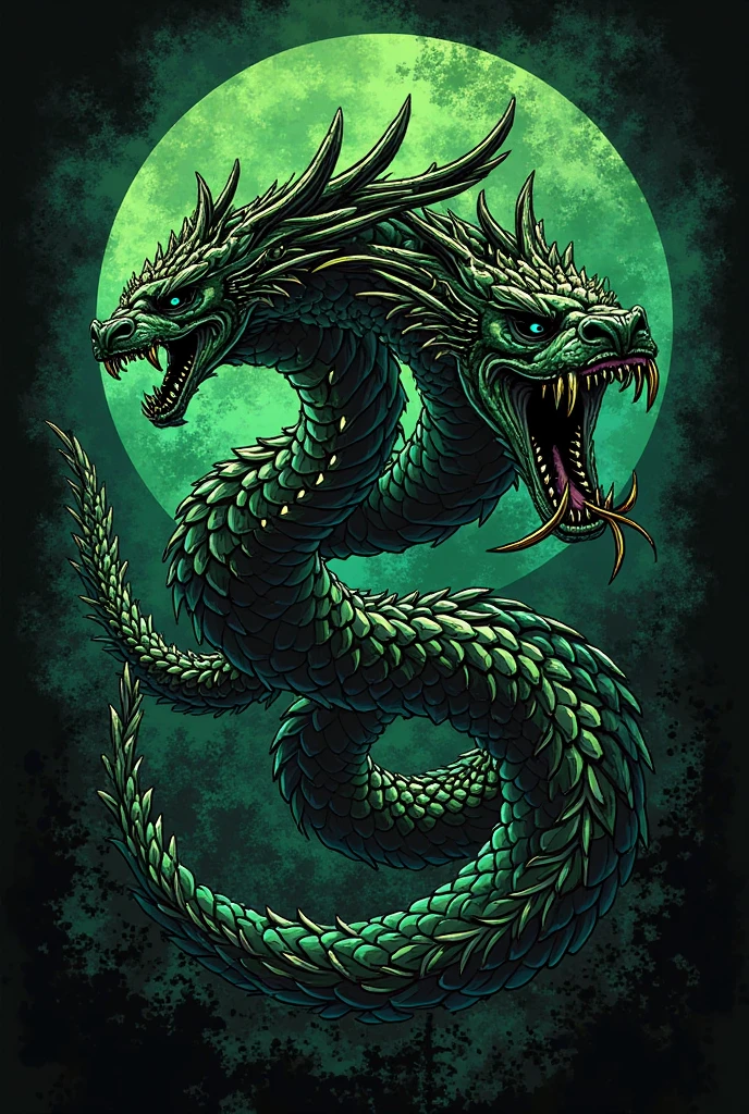 t-shirt design, Design a menacing black t-shirt with a full body Chinese dragon motif inspired by heavy metal music aesthetics. The artwork features a sleek, pale golden and pale green Chinese dragon coiled sinuously, its scales glistening in the dim light. The Chinese dragon's mouth is wide open, revealing rows of razor-sharp teeth dripping with blood, exuding a sense of raw, primal aggression, bright sky and big sun in background, enhancing the ominous atmosphere of the design. The dragon's eyes gleam with a malevolent glint, capturing the essence of danger and violence. The overall style is bold and intense, embodying the dark and edgy spirit of heavy metal music.