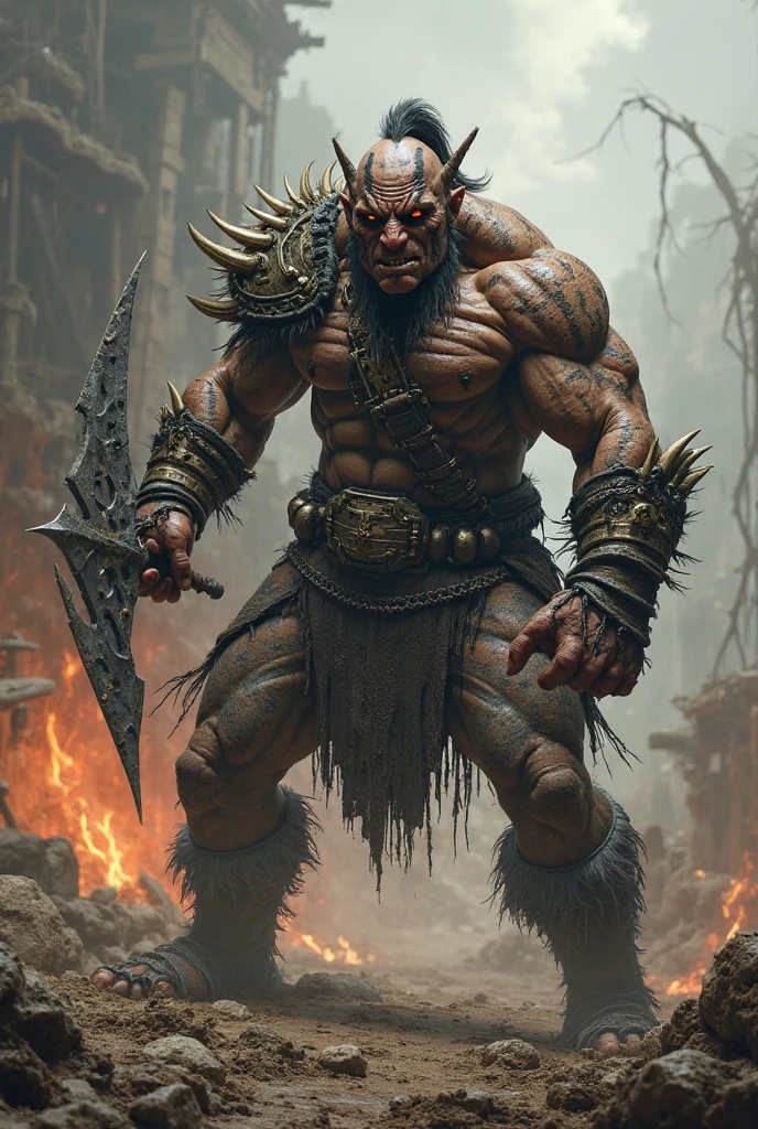 To generate an image of a demonic orc warrior, you could use the following prompts:,
, (orc:1.5), (demonic:1.5), (warrior:1.5), (muscular:1.2), (powerful:1.2), (intimidating:1.2), (armored:1.2), (horns:1), (tattoos:1), (spikes:1), (bloodred:1), (raging:1), (weapon:1), (axe:1), (sword:1), (darkbackground:1), (lightningeffects:1), (lava:1), (underworld:1), (hellish:1), (brimstone:1),, (masterpiece, high quality, best quality:1.3), Detailed