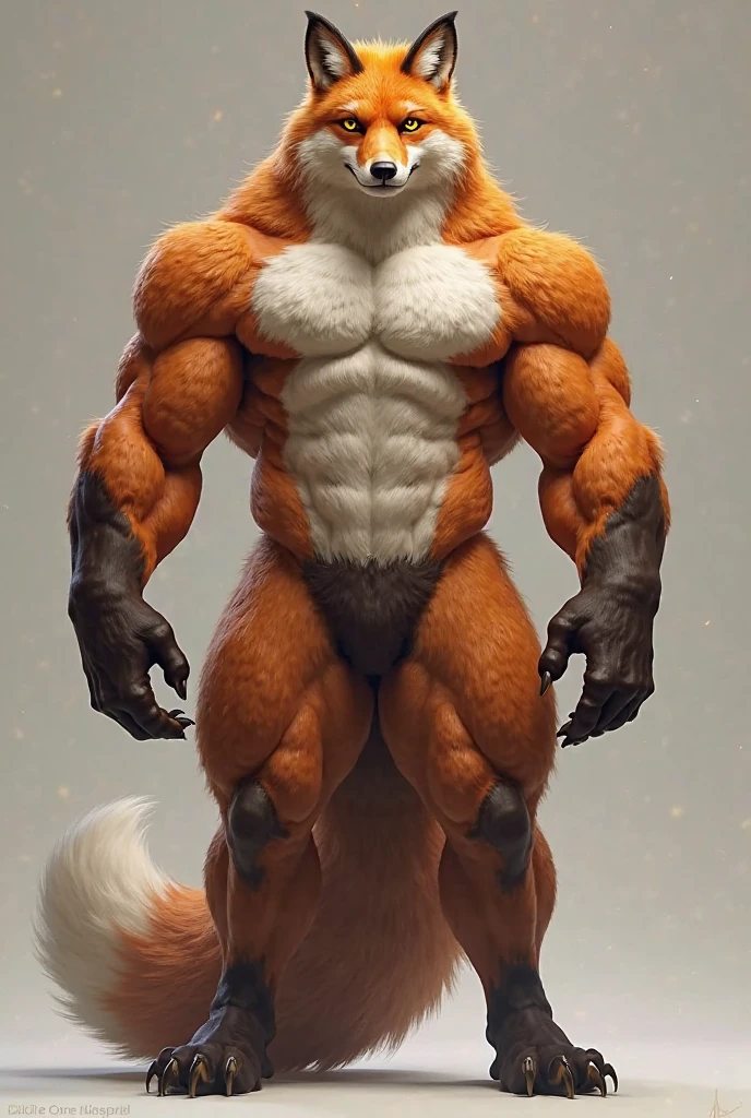 Furry fox No clothes Stand with legs spread apart.