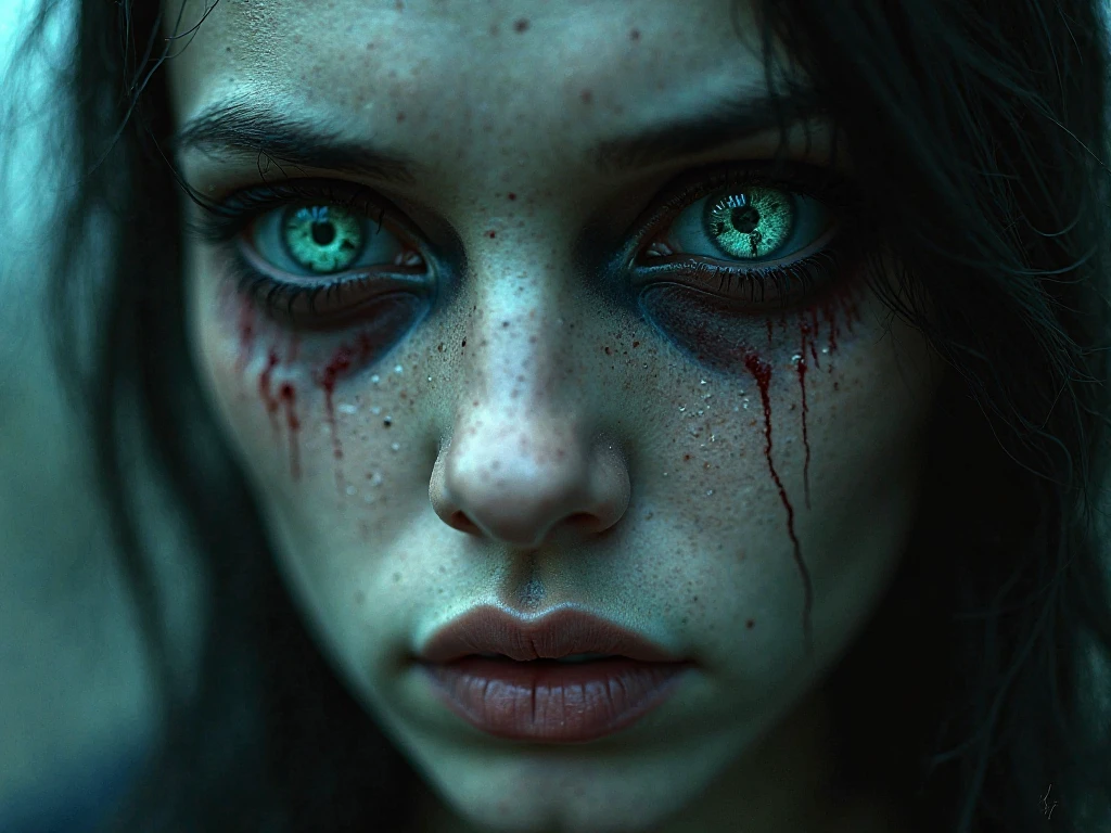 A female zombie, close no rosto, cat eyes, 4K