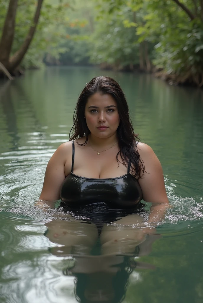 Raw, best quality, masterpiece, Ultra-realistic, ultra-detailed, Javanese girl, beautifully, (((wearing bagpack))), 13-Years-Old, pov shot, big single Bun hair, big breasts, milk pump out from tits, plump body, chubby, moaning deliciousness face, plump body, chubby, super moist wet body with sperms drop, watered body with white gel, kneeling and seducting on watery swamp lake