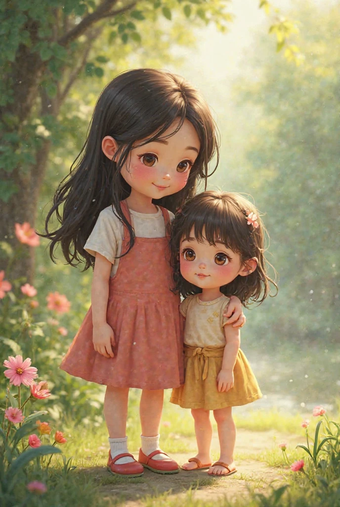 Gal barefoot Long Hair Grey colored hair smile Naked and in overalls Breast size is D cup Eye color is gray Slender White skin Asian Face Blue nails Three children and