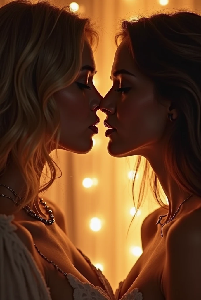 Vampyfangs1 , (RAW photo) , 2girls, cute, 20 years old, (detailed red eyes) , long blonde hair , kissing , ((((silver satin cape tied at the neck)))+++, (((naked:1.30)))+++ , photo, night time , realistic, best quality, hires, detailed face, detailed background, diffused lighting, depth of field, bokeh, dreamy, vintage, (film grain:0.7), (Yousuf Karsh:1.2), (Erwin Blumenfeld:1.4)