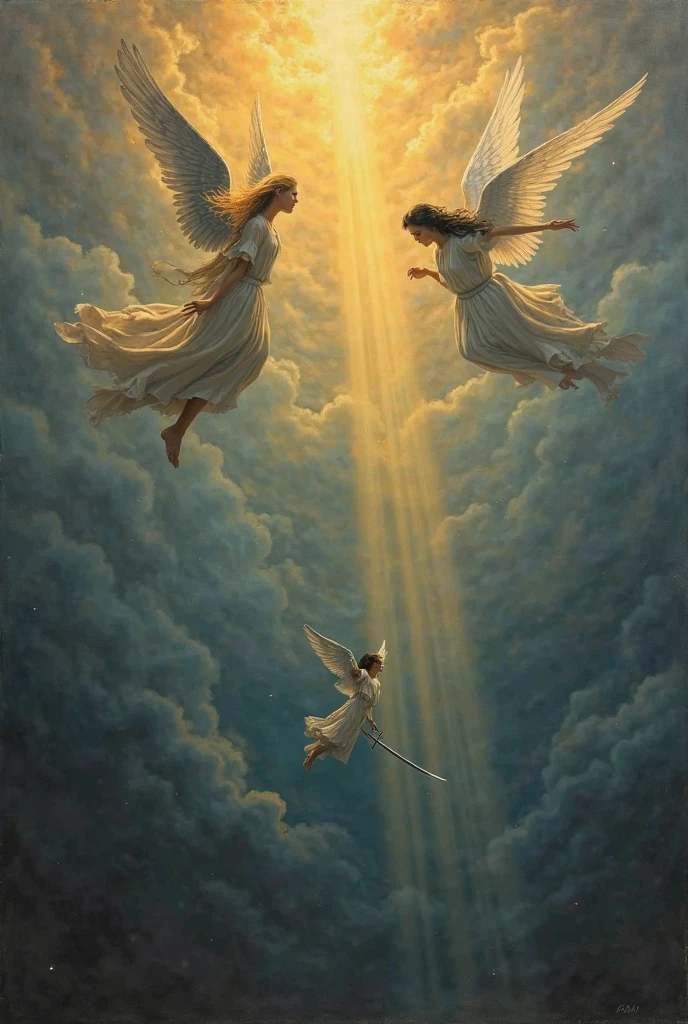 angels flying in the sky with a halo of doves, flying angels, angels in heaven, angels, angels protecting a praying man, full of paintings of angels, angel spirit guide, angels in white gauze dresses, angels are weeping, biblically accurate angels, angelic, angelic, in heaven, some cosmic angels, infinite angelic wings, by Thomas Dalziel, epic portraits filmed,  cinematic, vfx, 8k