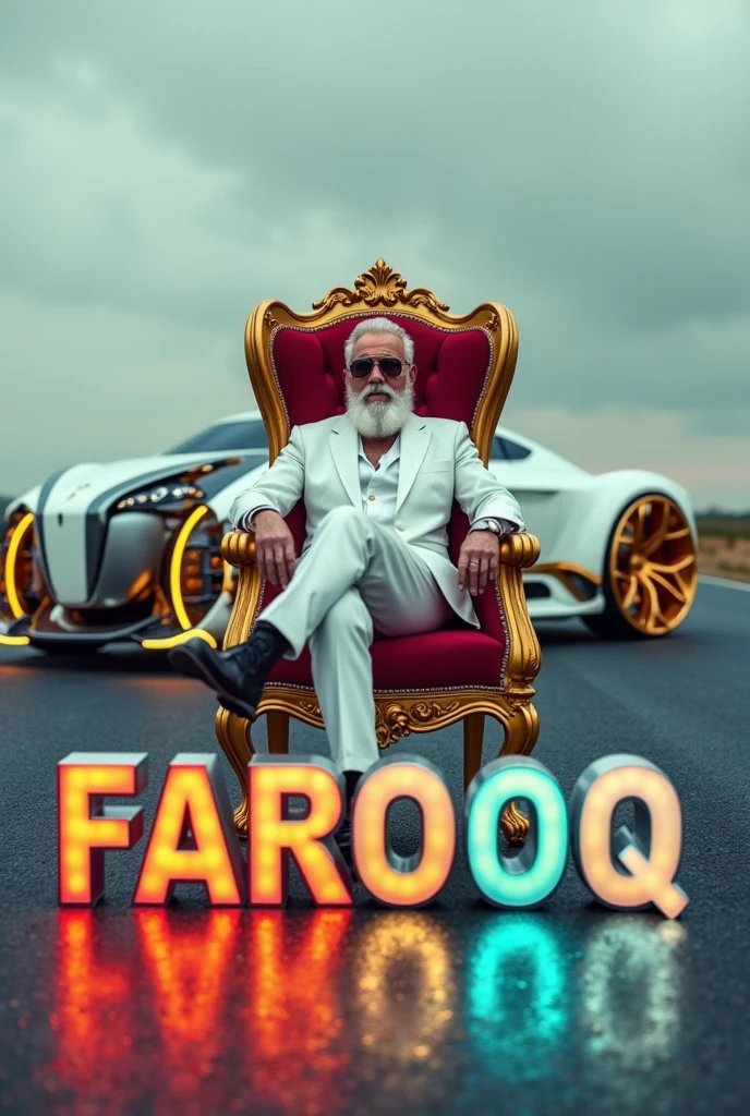 create a realistic profile picture where a 18 year old boy attitude BOY in a red dress and sunglasses sitting casually on a wingback indian flag color Super car, wearing sneakers, with black mask, and sunglasses, be looks ahead, the background features Faisal in big and capital in yellow neon font on the dark grey wall, there should not be his shodow, and there are wings to make it appear as if be is an angel.