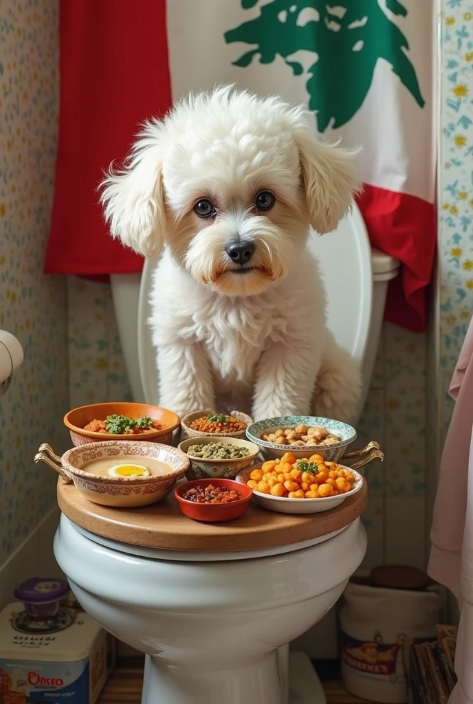Older mature Kurdish weak Woman in hijab nude arm nude shoulder breasts be on All fours at fours doggy pose in bathroom view from front laughing eating dog food in cup