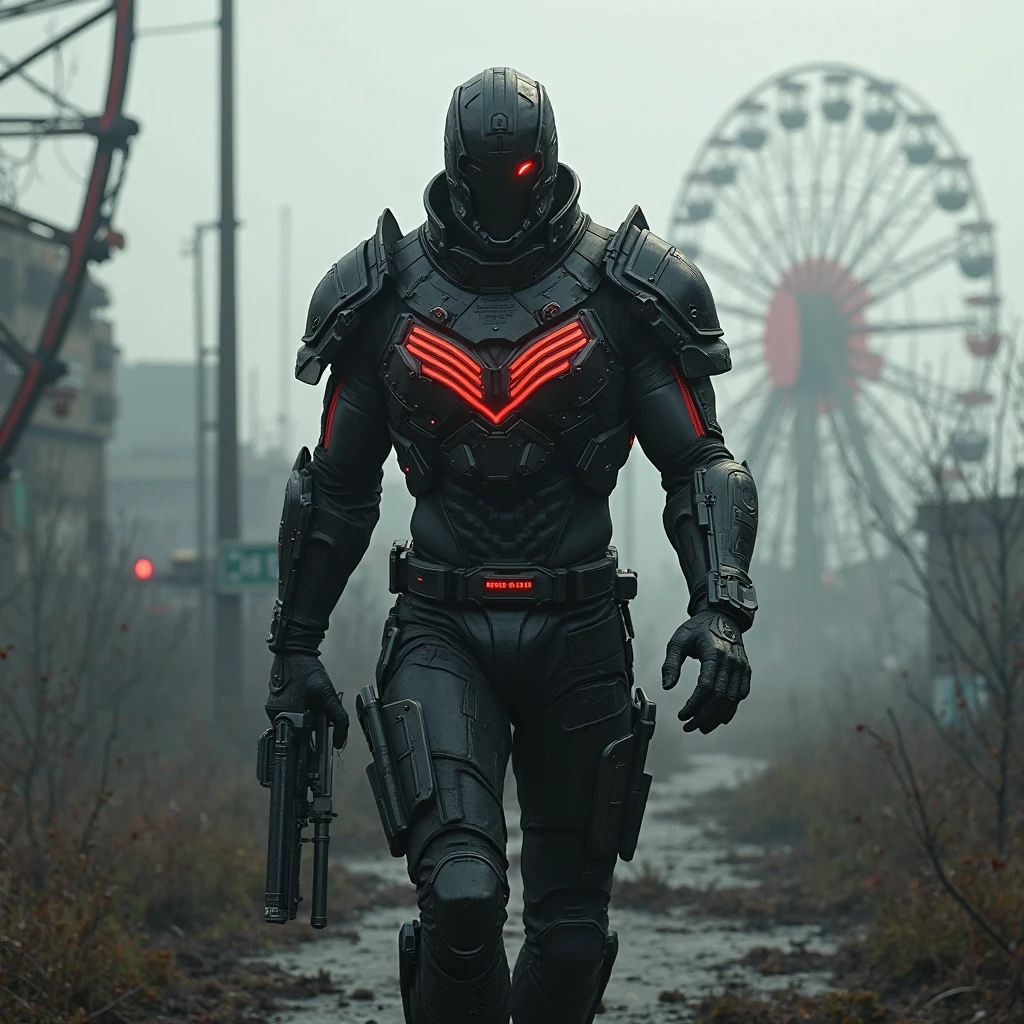 Dredd holding a gun in a dark brutalist hallway, jdgdrdd, red neon light, glow, dilapidated, peeling paint,