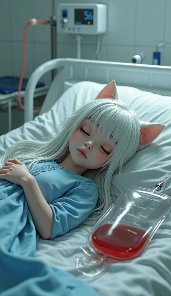Japanese anime style,Partial realism,White-haired girl,Wear white,On the bed,Being entangled by tentacles(