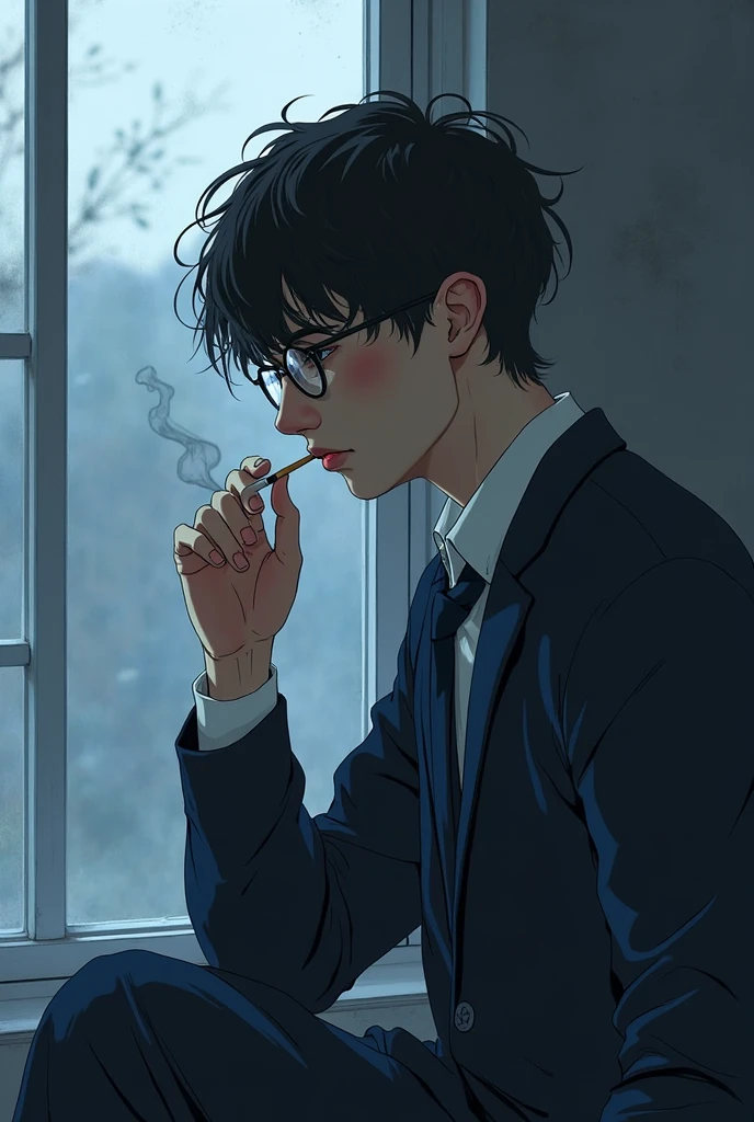 ((masterpiece, best quality), (close-up, head-shot:1.2), 1man, male, solo, smoking