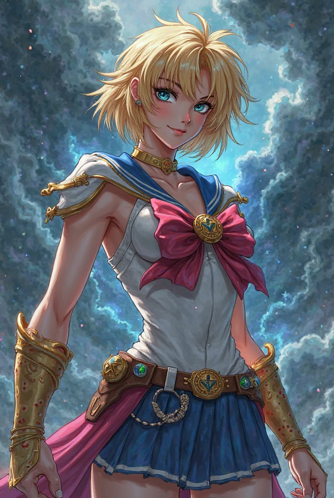 masterpiece, best quality, <lora:edgRosaCosettedElise:1> edgCosette, blonde hair, braid, blue sky, clouds, running, flying <lora:pkuniform-nvwls-v1:0.8> pkuniform, armor, blue dress, thigh boots