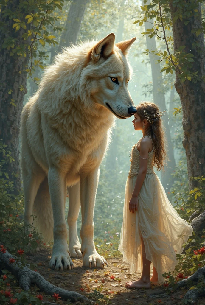 A girl and her animal wolf version, side-by-side