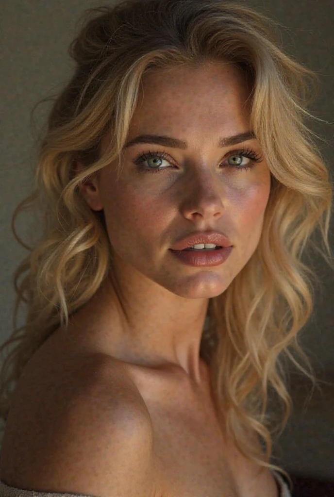 Claudia Schiffer breast portrait, nude breast, eye contact, looking at viewer, masterpiece, best quality , perfect detail, perfect face detail, perfect eye detail, perfect skin detail, depth of field, perfect lighting