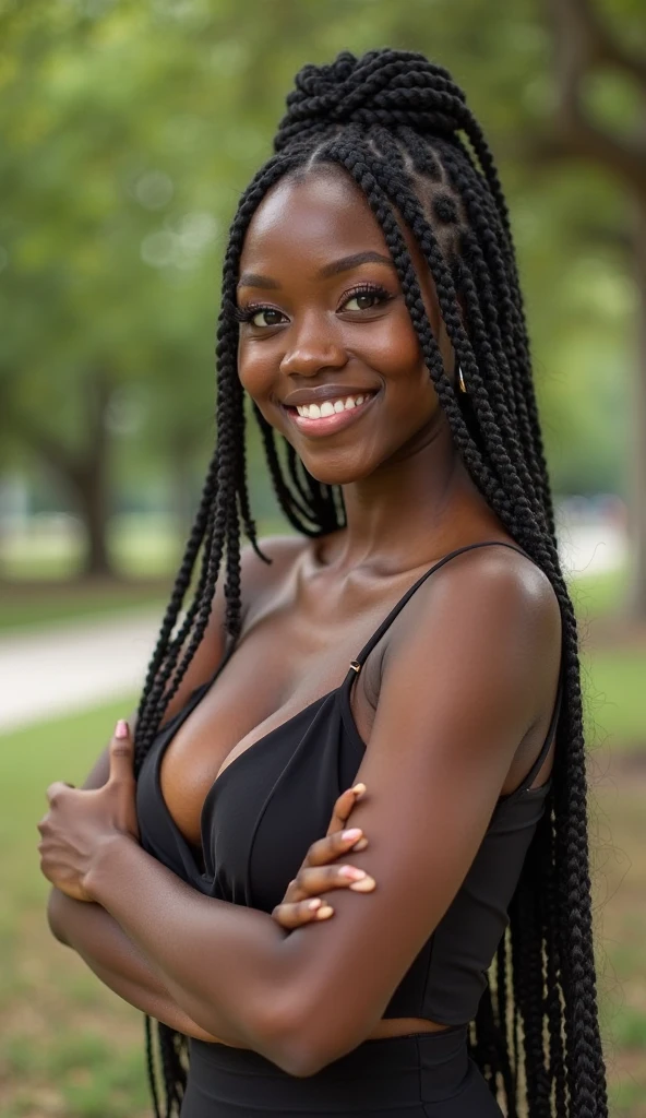 ２０A beautiful young woman、 (African woman, Black Hair、 An athletic body, Average breast size, Brown eyes, Skin beauty: 1.3), Dreadlocks、Ear piercing、blouse、smile, Beautiful teeth alignment、Intricate details, Very detailed:1.2),  、 Looking at the camera,
