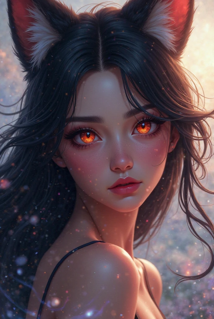 sensual gorgeous Fursona girl , colorful vivid, expresive beautiful eyes, with the sun setting in the background. Roxy Paine Loish , Anne Bachelier portrait style,intricate, highly detailed