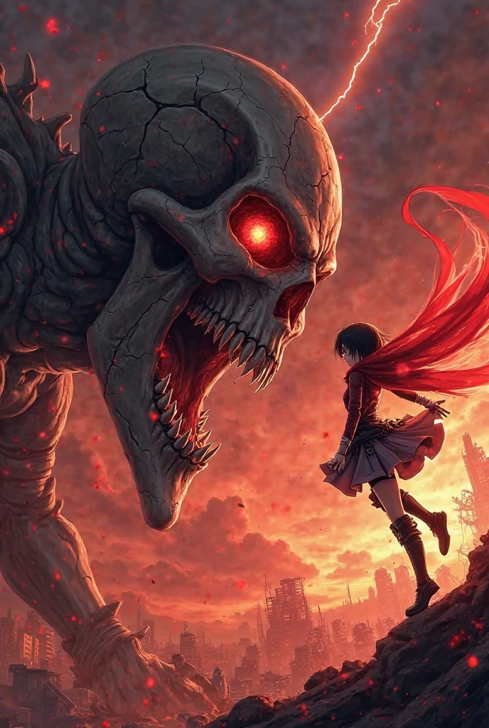 [by Tetsuo Hara and Suehiro Maruo:7], anime key visual, "The Burden of Doom", at Dusk, Illustration, Confused, flat lighting, Charcoal and Ruby Red, <lora:Double_Exposure:1> double exposure