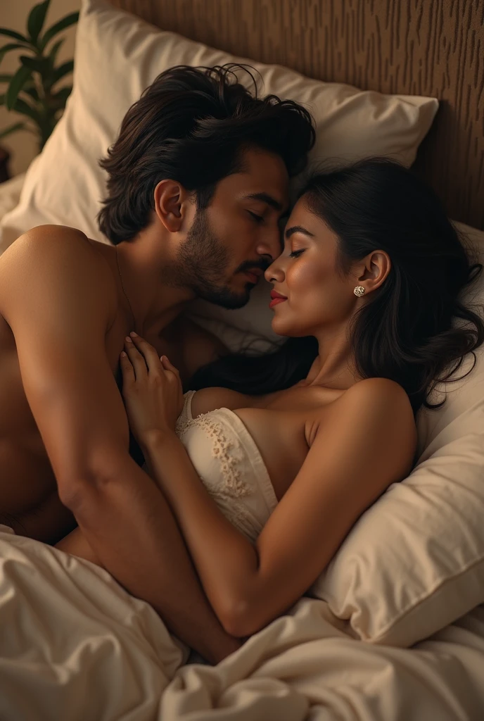 Bangladeshi tall brown 22 year old guy with small eyes and abs , in naked body recreating romantic scene of fifty shades of grey with 18 year old brown asian ,who is tall but thin and flat
in a dark room , intimate in bed , laying on over another