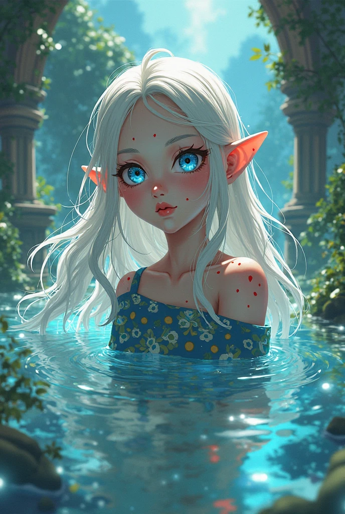A scene with medium range: Melvin ,a cute gnome, adorable digital painting, cute detailed digital art, and Lilly , little elf girl 6 year's old with big and sweet blue eyes, long blue hair, cute face, adorable digital painting, portrait of very beautiful elf, cute detailed digital art, with a sly look and a very mischievous expression, are in a puddle of mud. --auto --s2