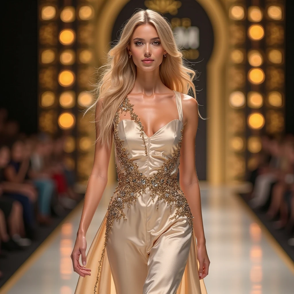 a beautiful blonde woman, elegant haute couture dress, luxury hotel, glamorous prestigious event, sexy, photorealistic, 8k, extremely detailed, intricate details, dramatic lighting, cinematic composition, elegant, fashion, high-end, luxury, opulence, detailed facial features, long eyelashes, glossy lips, flawless skin, graceful pose, flowing dress, high-quality textures, reflective surfaces, opulent interior, chandelier, ornate architecture, dramatic shadows, vivid colors, cinematic atmosphere