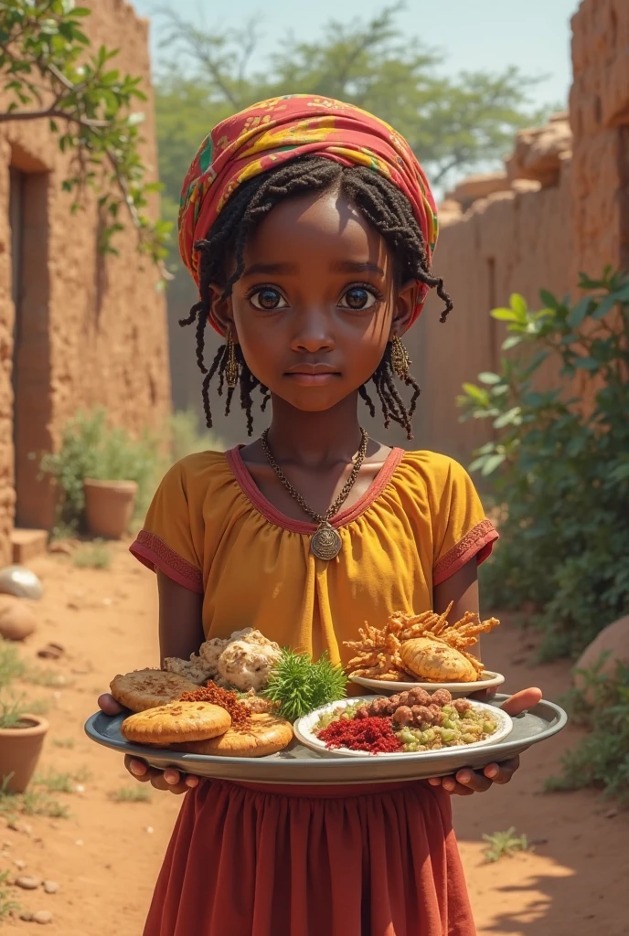 A 1 year old curly haired man,70m tall on a neutral parade holding a plate of food of African origin