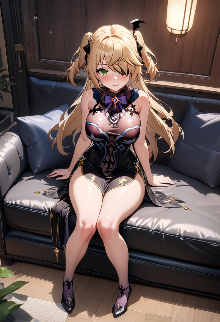 ((highest quality、High resolution、Highly detailed CG Unity 8K wallpaper))、detailed face、perfect body、unparalleled beauty、blonde、beautiful breasts、open your legs、Embarrassing erotic smile、skirt、((She shows me her panties and seduces me))