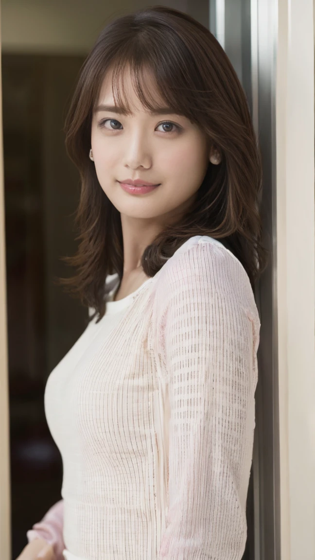 Breathtaking cinematic photo of a 30 year old girl with wavy brown hair