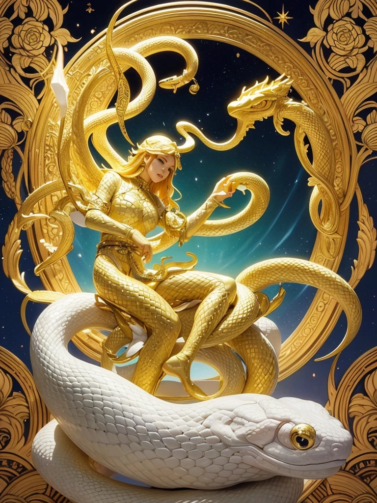 Princess (blonde hair, wearing a long dress, holding a magic wand), background (forest, moon), Chinese dragon (one, five-clawed golden dragon, two wings), princess riding a dragon  