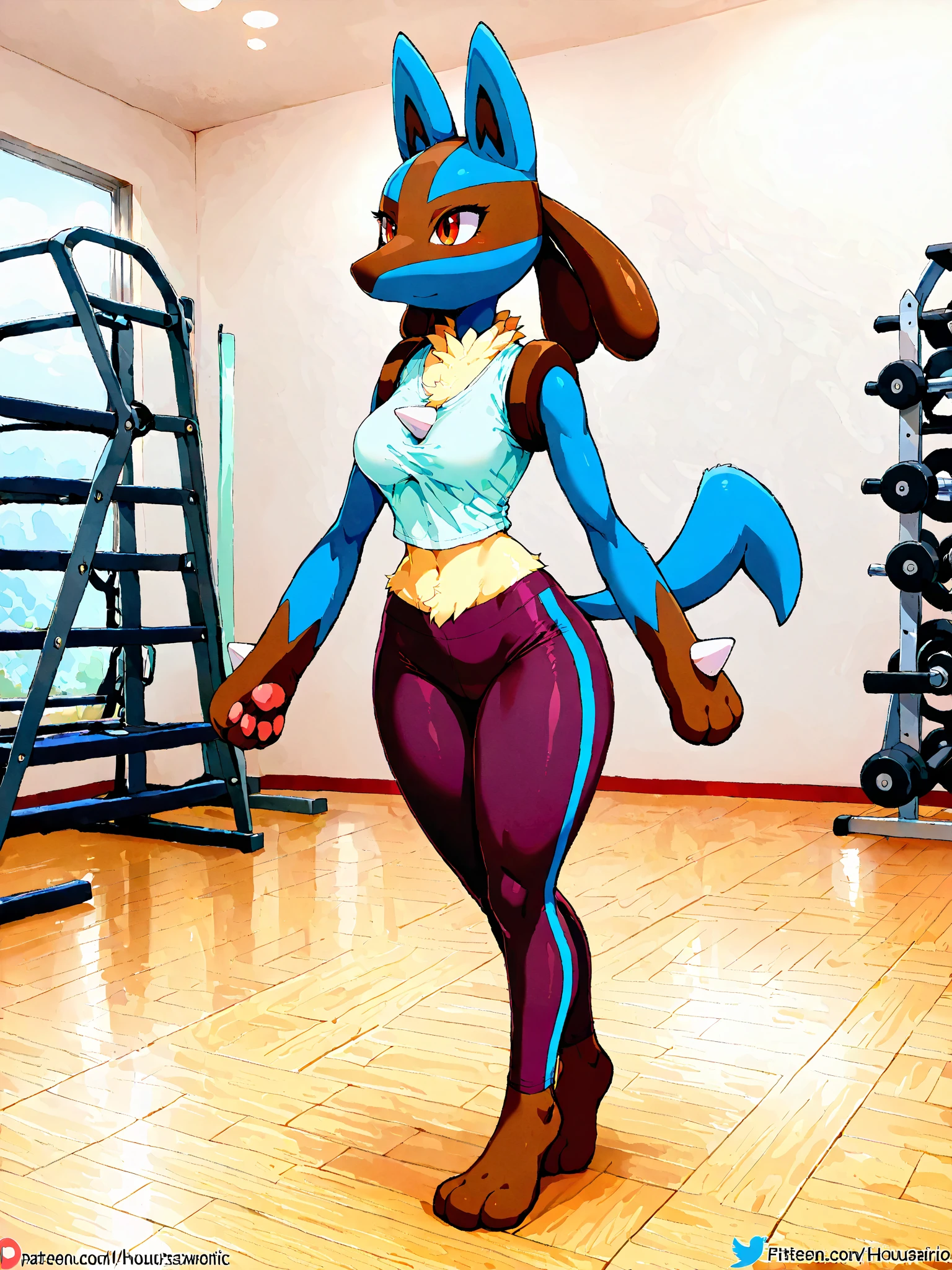 Kayla Christling the female anthro kangaroo with a blue gem on her forehead, fight pose, full body view