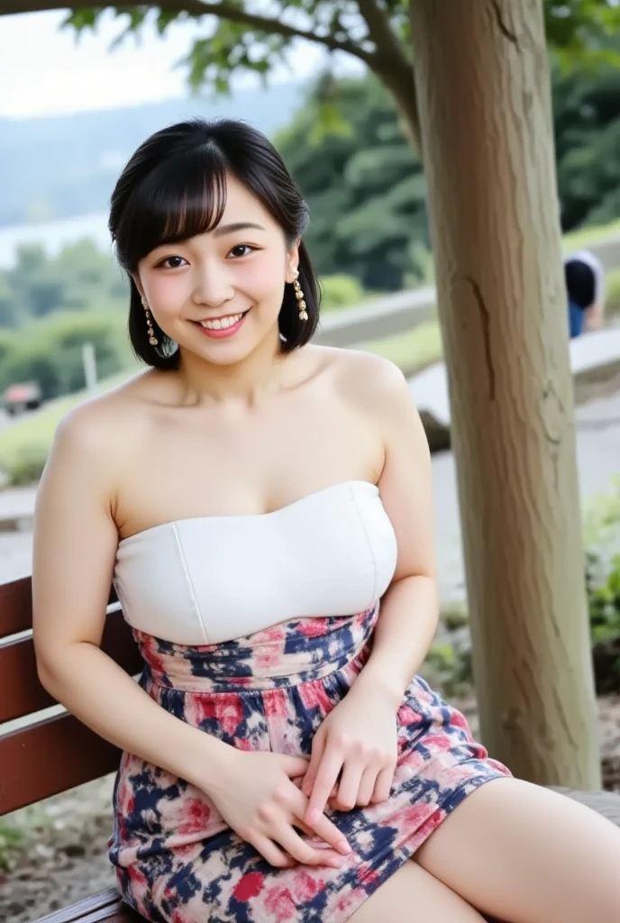 8K, Mature elegant Japanese woman, 55 years old, Married women, Delicate features, Long eyelashes, Sparkling eyes, Heavy makeup, Low Ponytail, Red lipstick, Rosy Cheeks, eye shadow, Attractive lips, summer, Tank top, mini skirt, amusement park, Ride the Ferris Wheel, (Highest quality,8K,High resolution,masterpiece:1.2),