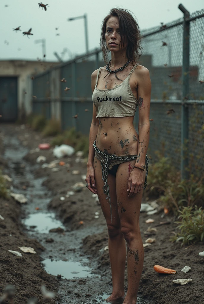 there is a woman with red hair and a bikini on a street, pretty girl standing in the rain, photography alexey gurylev, photography alexey kurylev, covered with tar. dslr, sweaty and dirty, inspired by Elsa Bleda, just after rain, photo of slim girl model, drenched body, alessio albi, wash off in the rain