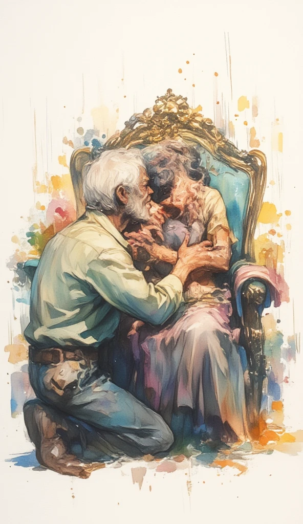 A bald old fat man is sitting on the sofa and kissing Shirley Temple。Shirley Temple in a white swimsuit。Retina screen, romanticism,