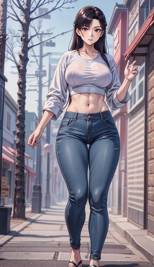 ((Highest quality, masterpiece:1.3, 8k)), (detailed), highly detailed face and skin texture, detailed eyes, Downtown, whole body, Slender body, One girl, Age 25, White skin, blue eyes, Bright lips, Worried, Embarrassing, Long Hair, (amount:0.8), blue eyes, Punk Fashion, Earrings,White belt,Jeans pants, Cargo Jeans, Gray jeans, Black boots, Pee Jeans, Pee pants, Pee stains, (Be incontinent:1.5), despair,